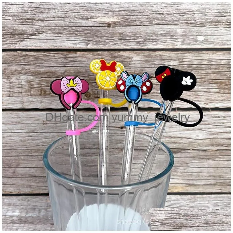 mouse ear headband silicone straw toppers accessories cover charms reusable splash proof drinking dust plug decorative 8mm straw party