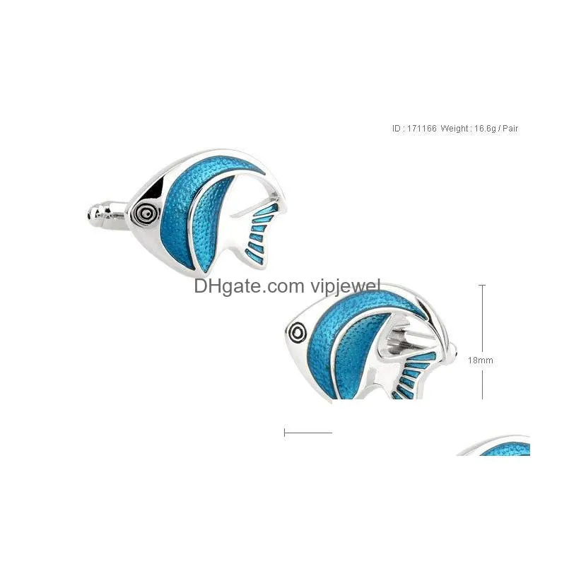 animal sea fish blue coated with white steel cufflinks for men9511217