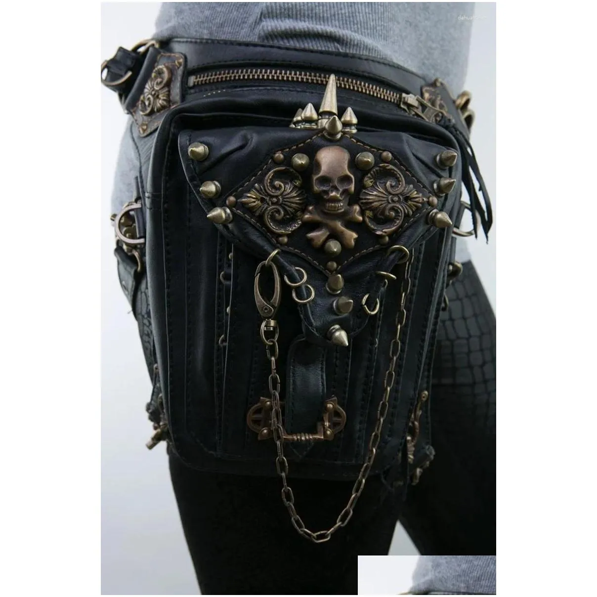 waist bags norbinus leather rivet women drop leg bag steampunk retro rock belt men motorcycle crossbody shoulder phone pouch