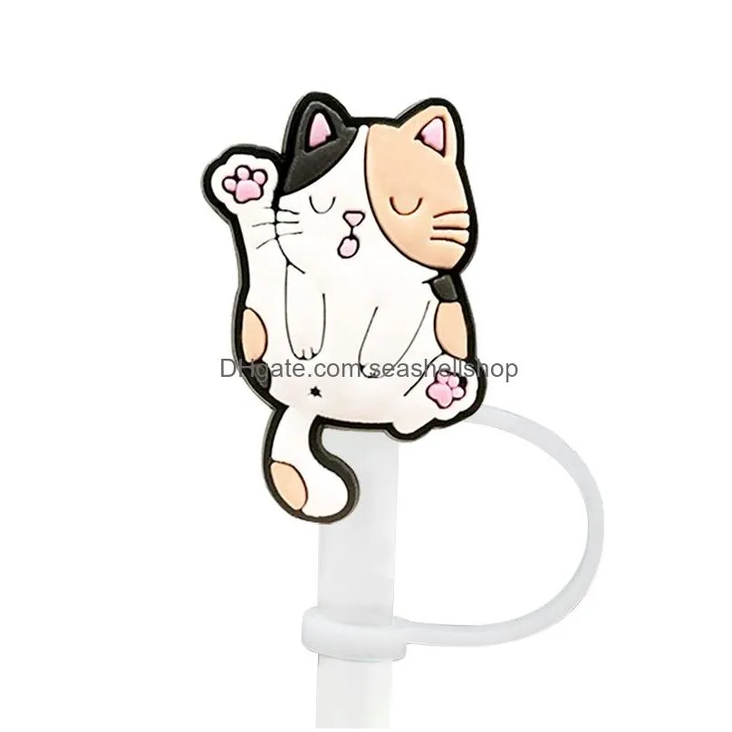 Drinking Straws Cat St Er Topper Sile Accessories Charms Reusable Splash Proof Drinking Dust Plug Decorative Diy Your Own 8Mm Drop Del Dhg5T