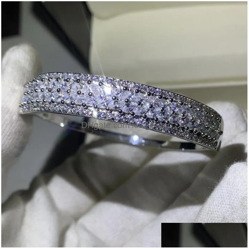 choucong super shinning luxury jewelry 7 style 925 sterling silver full white topaz cz diamond gemstones wrist women bangle bracelet