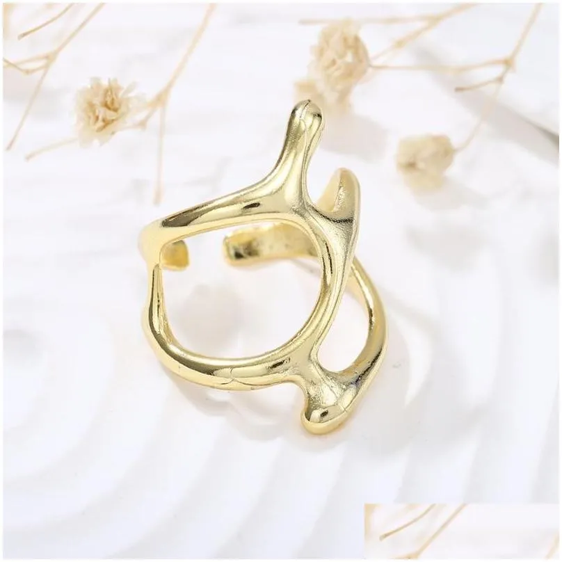 wedding rings fashionable golden irregular lava texture open ring female folds high-end niche design cold wind punk metal accessories