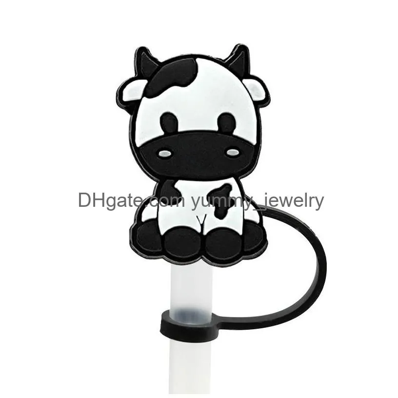 12colors girls cute animals milk cow silicone straw toppers accessories cover charms reusable splash proof drinking dust plug decorative 8mm straw