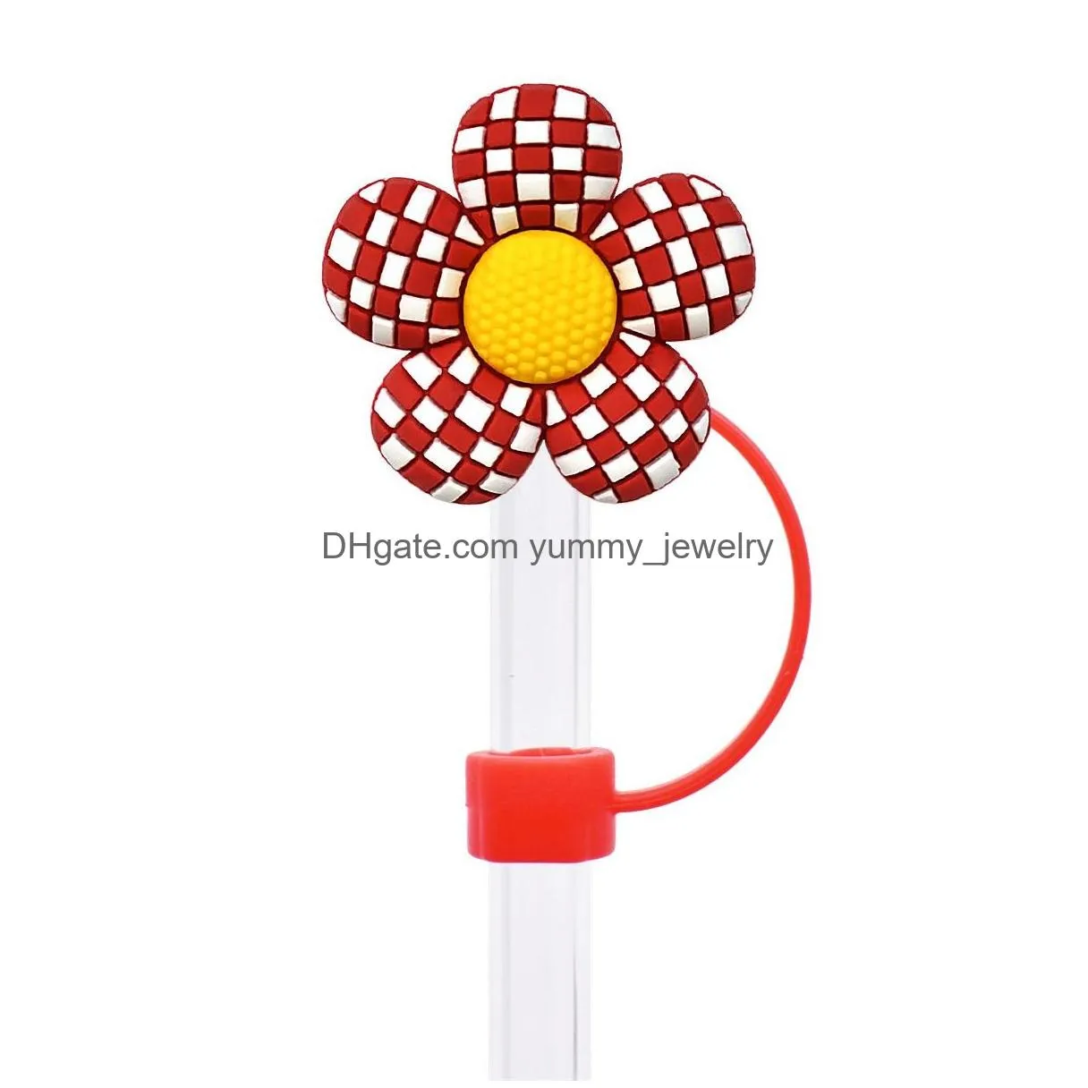 flower floral silicone straw toppers accessories cover charms reusable splash proof drinking dust plug decorative 8mm/10mm straw party