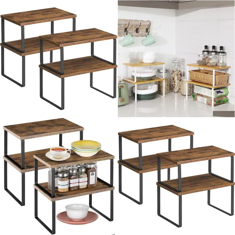 Living Room Furniture Cabinet Organizer Shelf Set Of 4 Kitchen Counter Shees Storage Spice Rack Stackable Expandable Metal And Enginee Otls6