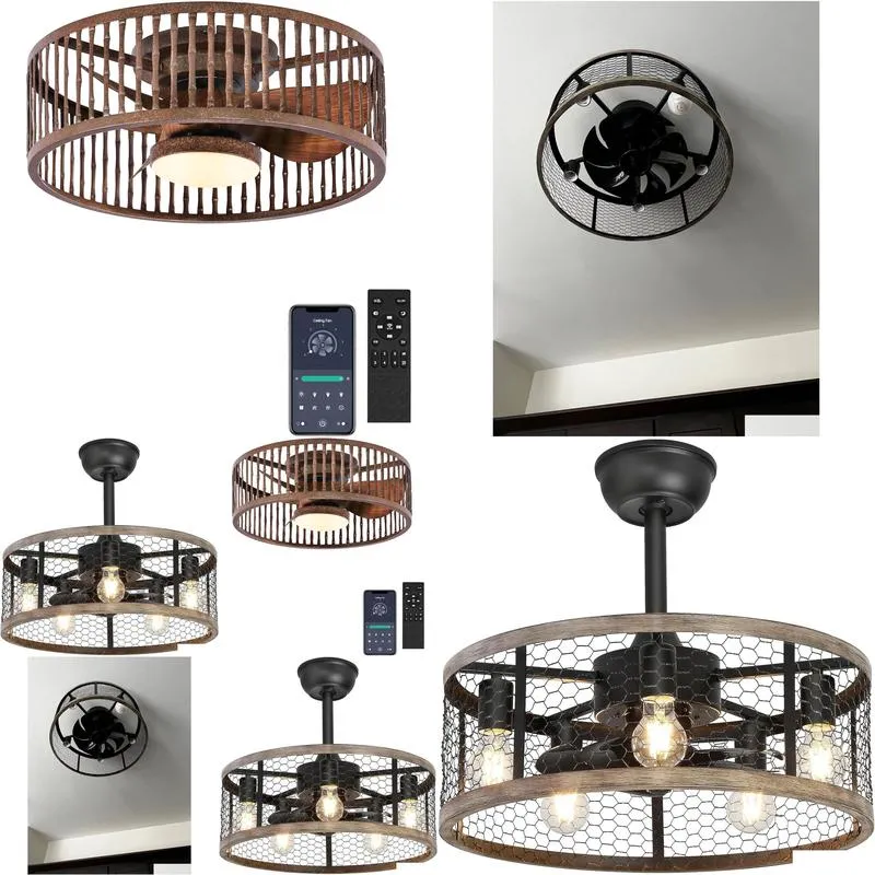 Food Savers & Storage Containers F Mount Caged Ceiling Fan With Lights Remote Control Drop Delivery Home Garden Kitchen, Dining Bar Ki Oti4W