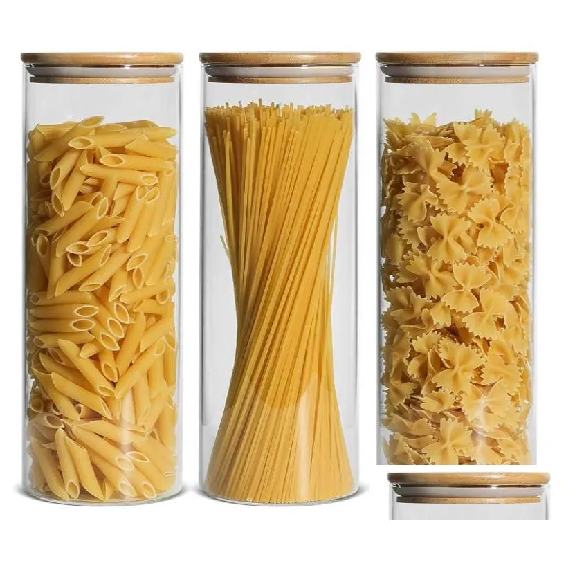 home kitchen mason organizer sealed glass storage jars with bamboo lid for food noodles coffee candy bean nut bottle container