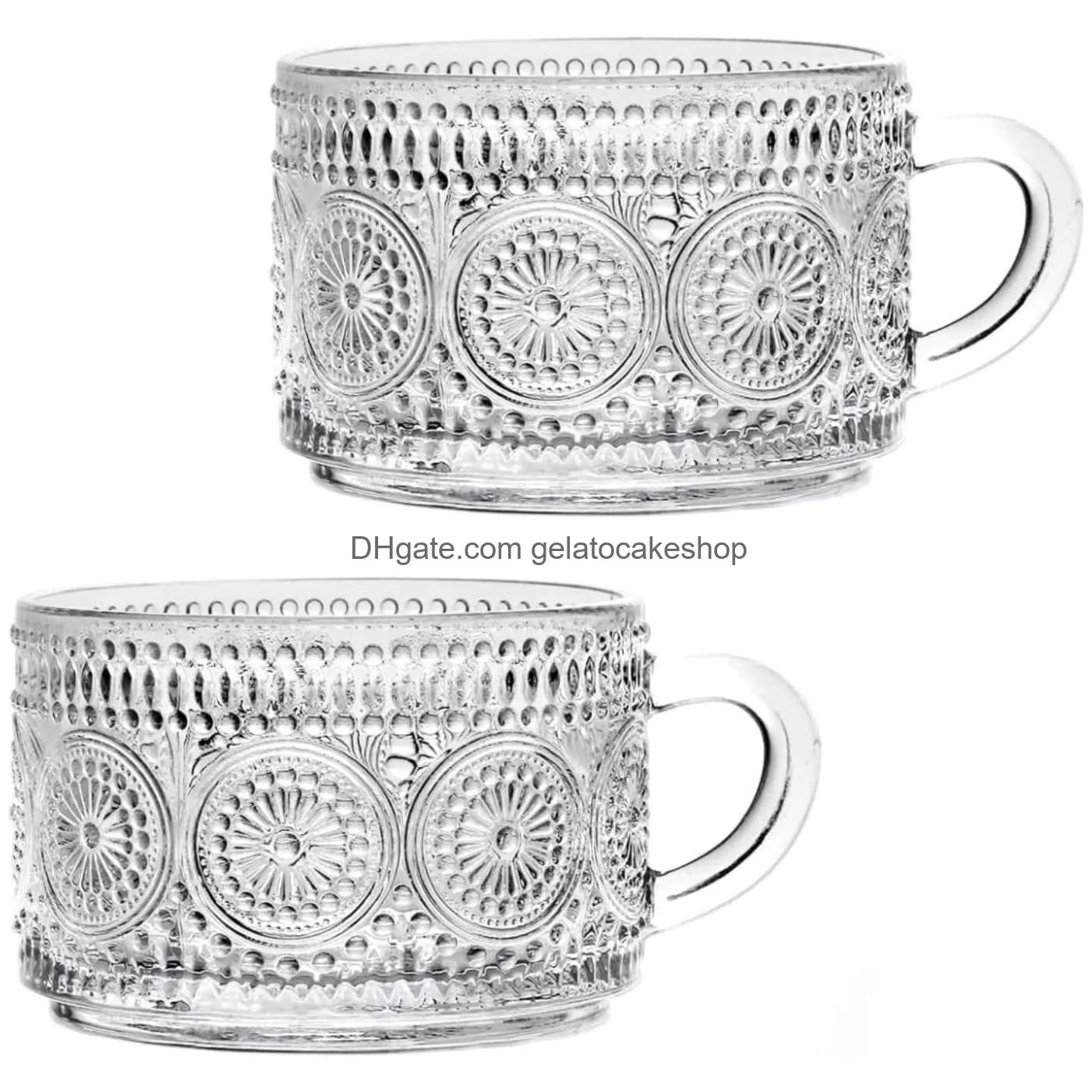 embossed pattern glass cup set delicate coffee water tea milk drinks mug large capacity breakfast cups drinking utensils glasses