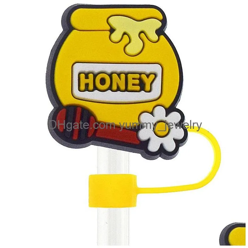 bee flower silicone straw toppers accessories cover charms reusable splash proof drinking dust plug decorative 8mm/10mm straw party