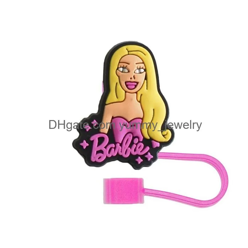 16colors baby girl princess sexy silicone straw toppers accessories cover charms reusable splash proof drinking dust plug decorative 8mm/10mm straw