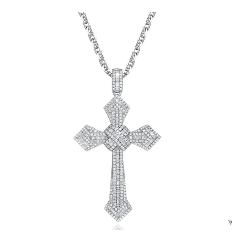 Pendant Necklaces 14K Gold Long Diamond Cross Pendant 925 Sterling Sier Party Wedding Pendants Necklace For Women Men Moissanite Jewel Otl0X