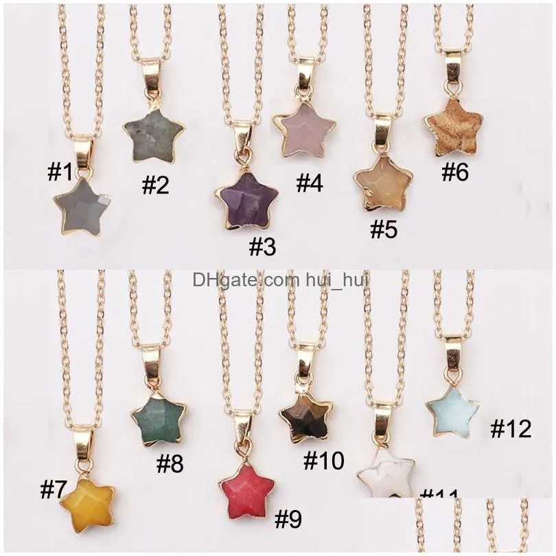 Pendant Necklaces 12 Colors Natural Gemstone Star Fashion Choker Charms Gold Color Metal Collar Necklace For Women Neck Jewelry Drop Dhixo