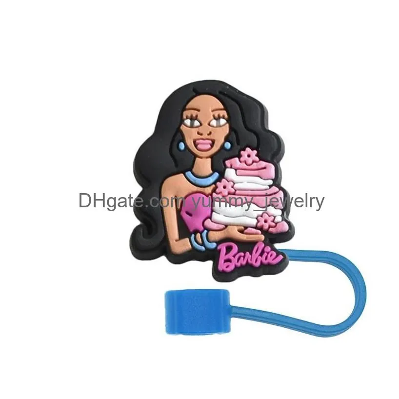 16colors baby girl princess sexy silicone straw toppers accessories cover charms reusable splash proof drinking dust plug decorative 8mm/10mm straw