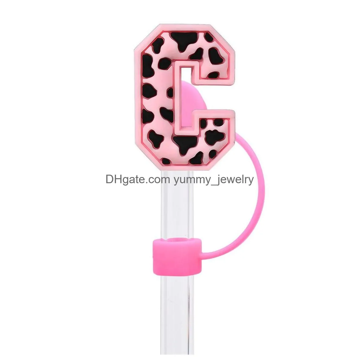 36colors baby girl leopard alphabets silicone straw toppers accessories cover charms reusable splash proof drinking dust plug decorative 8mm/10mmstraw