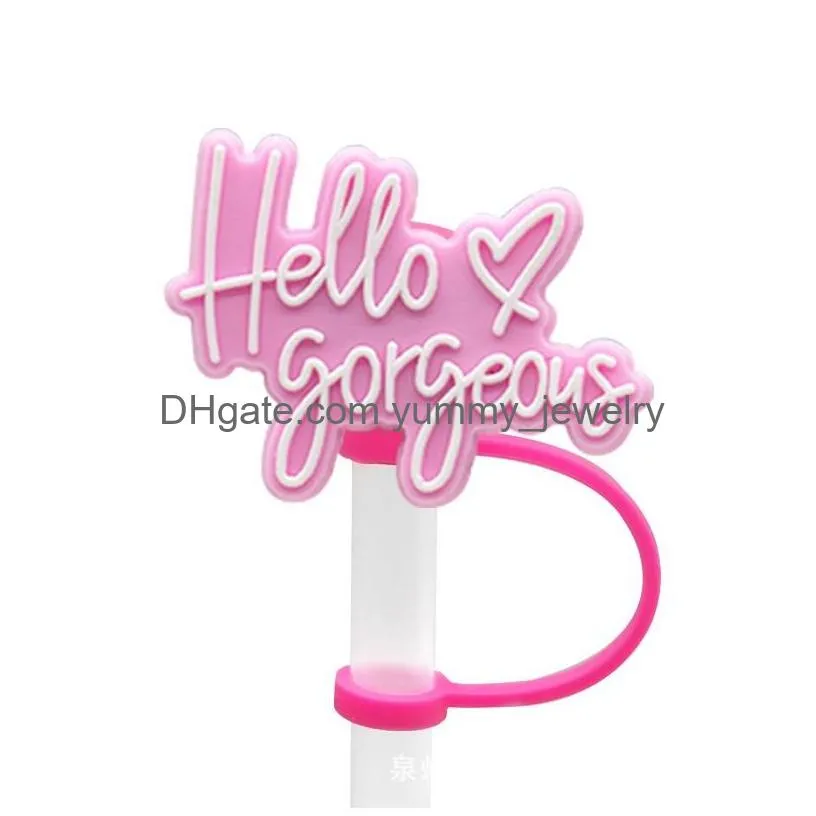 valentines day silicone straw toppers accessories cover charms reusable splash proof drinking dust plug decorative 8mm straw party
