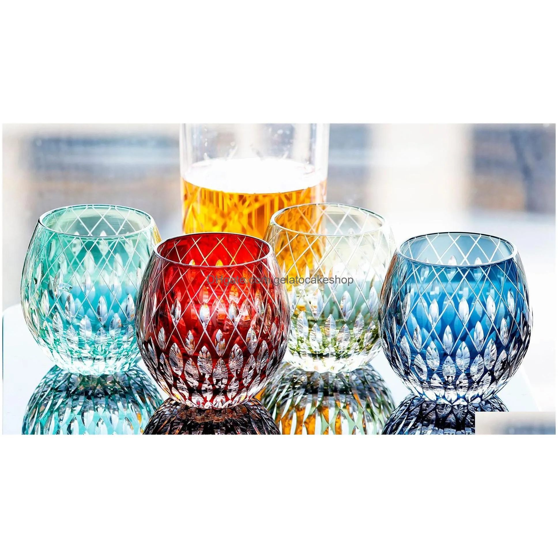 upscale japanese style edo kiriko crystal wine glass hand engraving kaleidoscope raindrop whiskey tumbler collection luxury cups