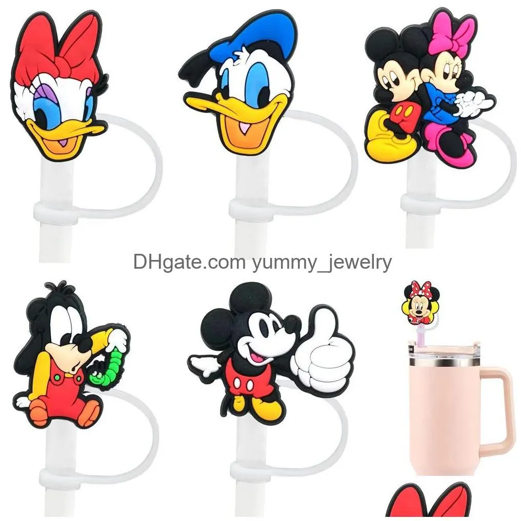 20colors baby girl mouse duck friends silicone straw toppers accessories cover charms reusable splash proof drinking dust plug decorative 8mm straw party