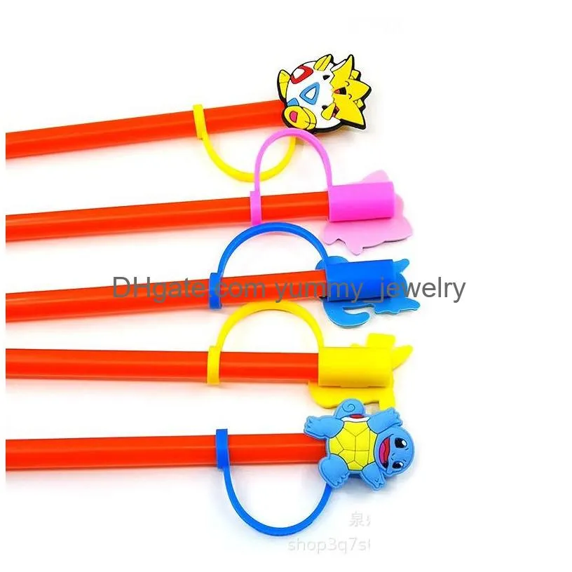 14colors baby girl game yellow elf silicone straw toppers accessories cover charms reusable splash proof drinking dust plug decorative 8mm straw