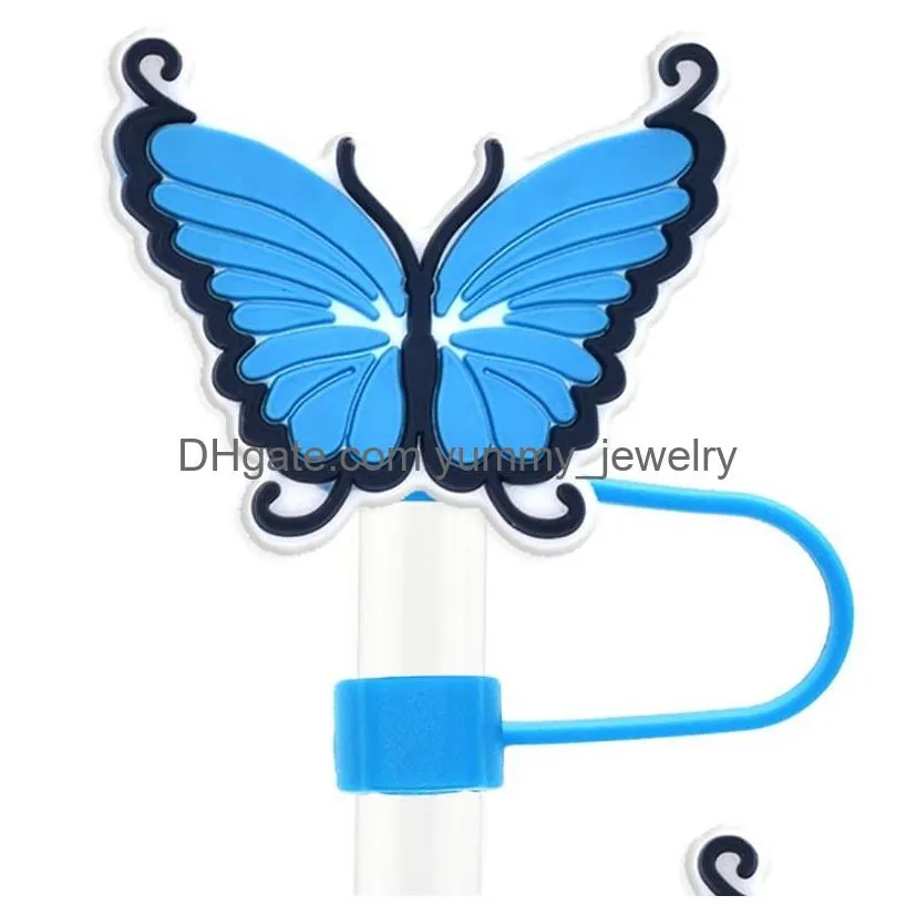 colorful butterfly silicone straw toppers accessories cover charms reusable splash proof drinking dust plug decorative 8mm/10mm straw