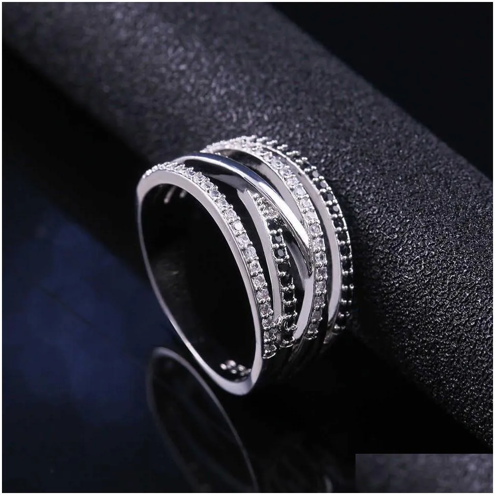 Band Rings Huitan New Ethnic Style Women Finger Rings With Blackwhite Stone Micro Paved Surprise Gift For Trendy Jewelry Q9298362 Dro Otydr