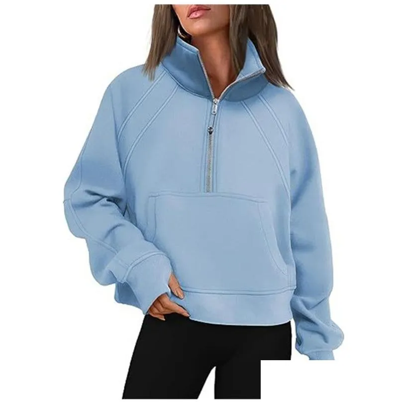 lu-88 yoga scuba half zip hoodie jacket designer sweater women`s define workout sport coat fitness activewear top solid zipper sweatshirt sports gym