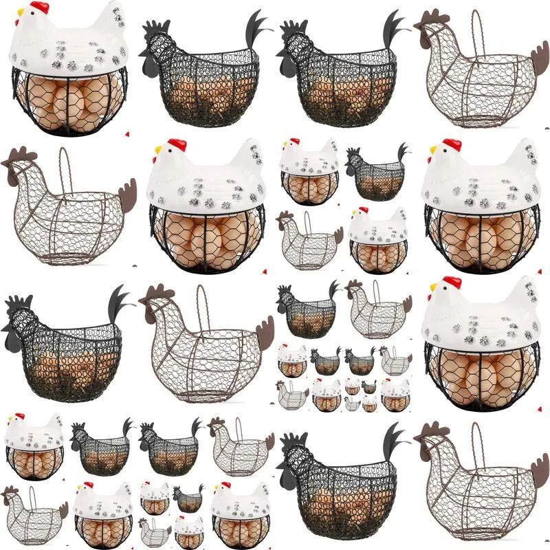 Food Savers & Storage Containers Chicken Egg Basket Black Wire Collection Baskets With Ceramic Lid For Gathering  Eggs Drop Deliv Ot7X8