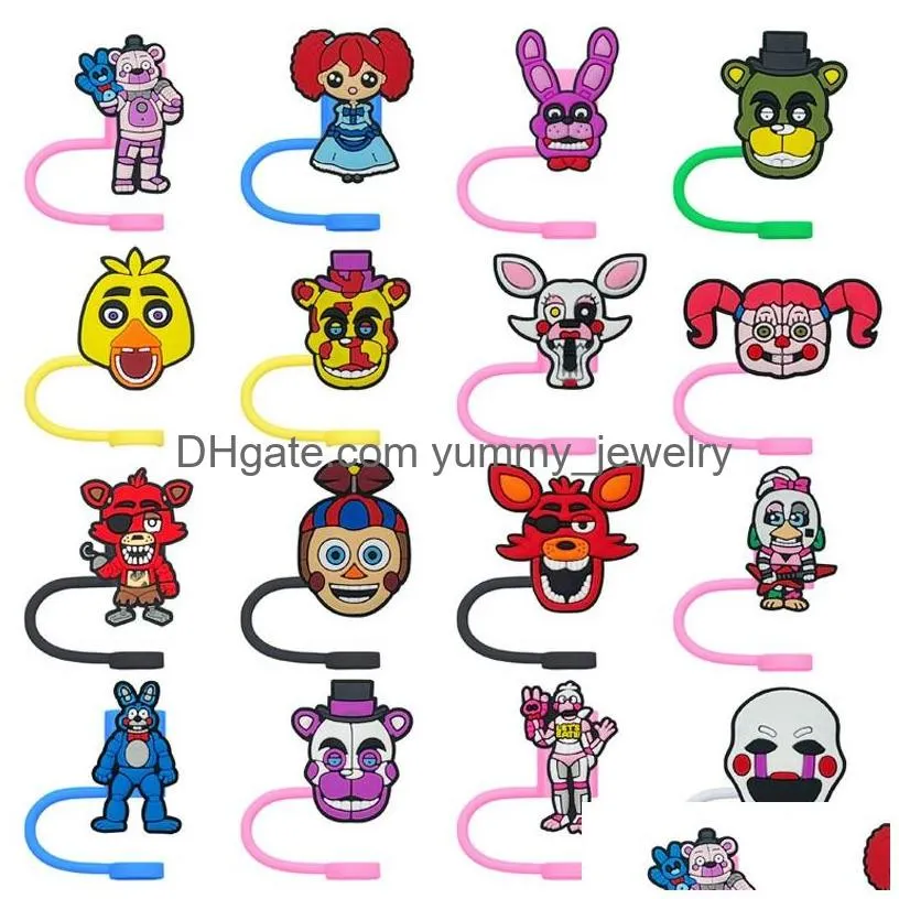 24colors halloween horror game silicone straw toppers accessories cover charms reusable splash proof drinking dust plug decorative 8mm/10mm straw