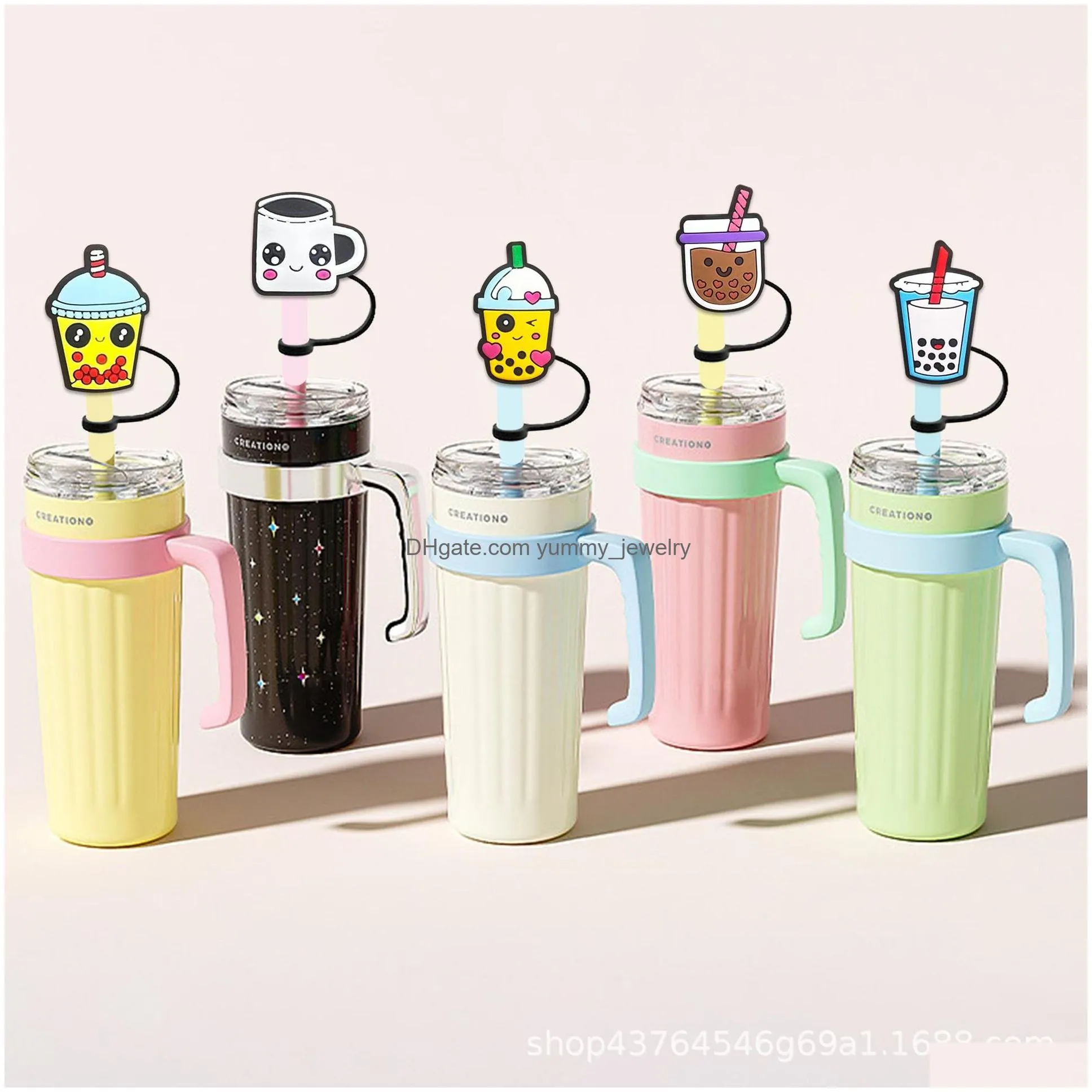 girls icecream coffee milk tea animals silicone straw toppers accessories cover charms reusable splash proof drinking dust plug decorative 8mm/10mm straw