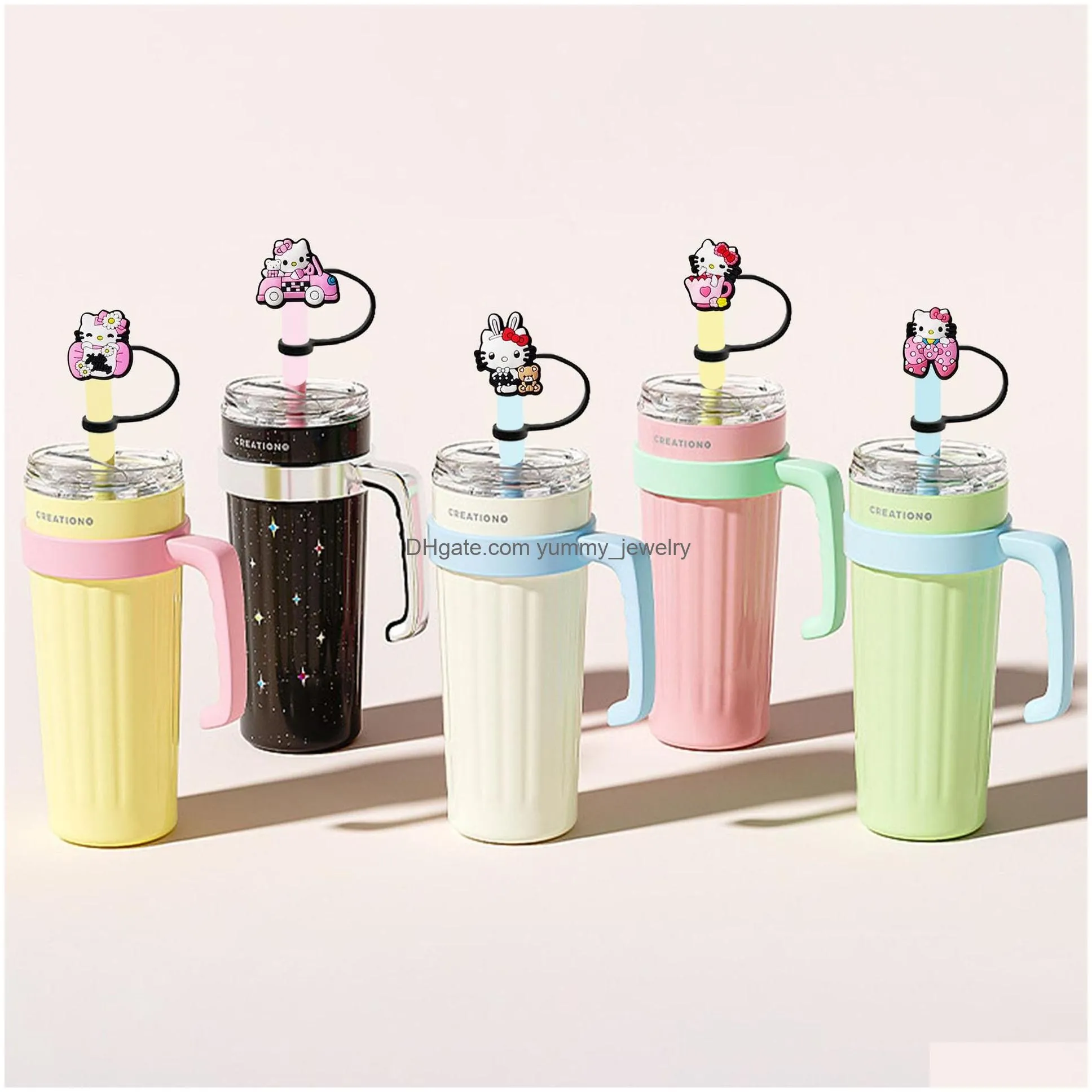 girls childhood cats silicone straw toppers accessories cover charms reusable splash proof drinking dust plug decorative 8mm/10mm straw