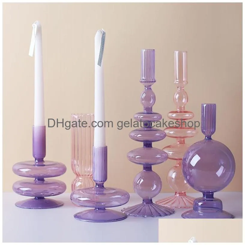 nordic glass candle holders romantic dinner home decoration candlestick for birthday wending candle holder wax portavelas decor