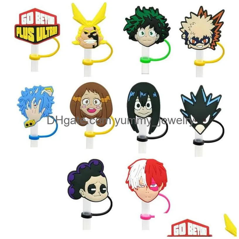 boys childhood japanese comic anime cartoon silicone straw toppers accessories cover charms reusable splash proof drinking dust plug decorative 8mm straw