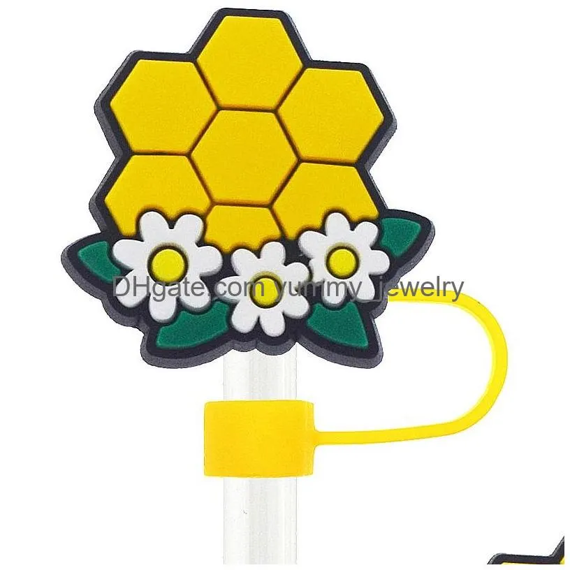 bee flower silicone straw toppers accessories cover charms reusable splash proof drinking dust plug decorative 8mm/10mm straw party