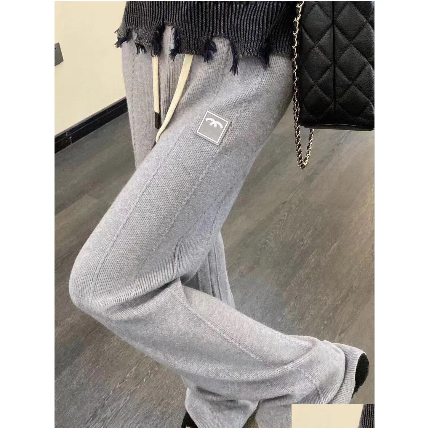 designer women`s pants, home drape wide leg cotton pants, medium ancient fragrant soft glutinous lazy knitted casual pants