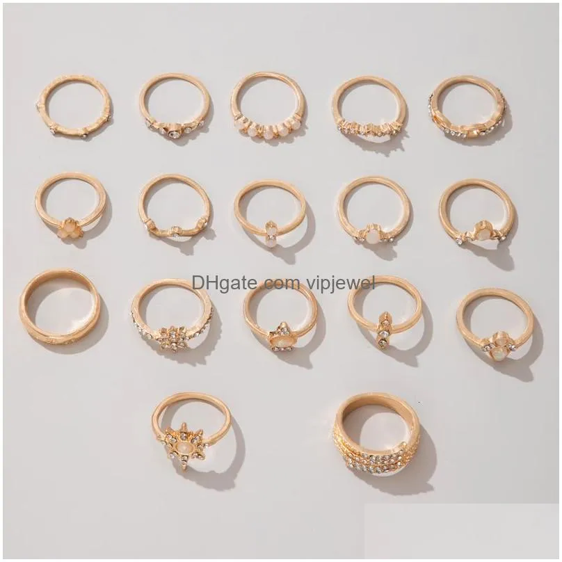 band rings tocona boho 17pcs sets luxury clear crystal stone wedding ring for women men water drop flowers sun geoemtric jewelry