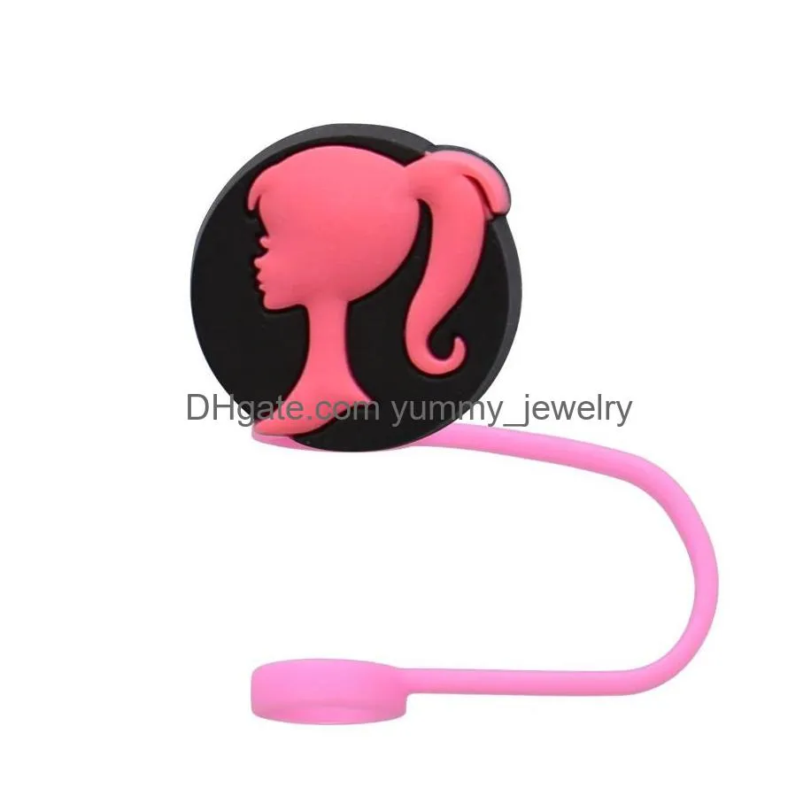 baby princess silicone straw toppers accessories cover charms reusable splash proof drinking dust plug decorative 8mm/10mm straw party