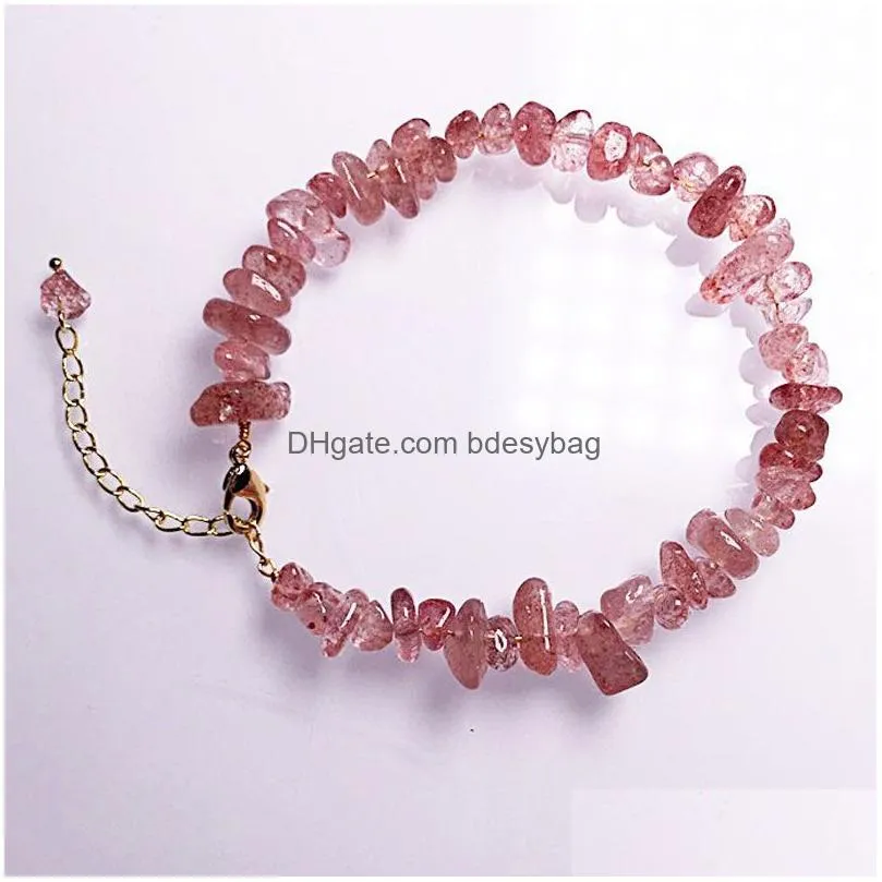 Irregular Natural Crystal Stone Beaded Gold Plated Charm Bracelet Handmade Energy Jewelry For Women Girl Party Club Decor