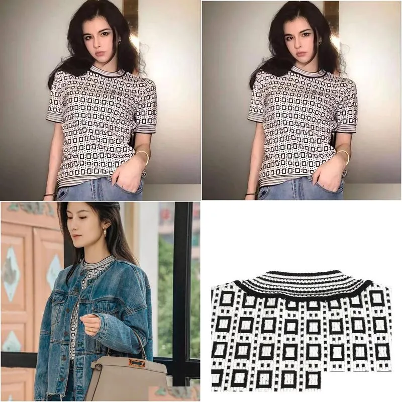 designer high quality women`s full f letter knits & tees fashion luxury knit crew neck short sleeve t-shirt top