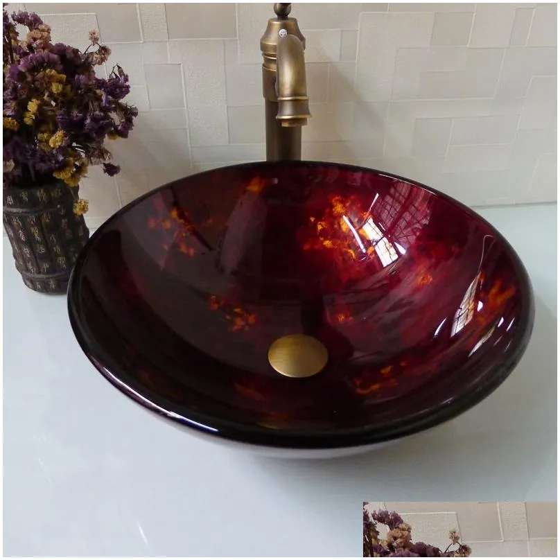 bathroom tempered glass sink handcraft counter top round basin wash basins cloakroom shampoo vessel bowl hx008