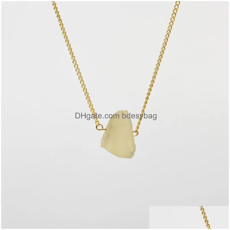 Pendant Necklaces Irregar Natural Crystal Stone Handmade Pendant Necklaces With Gold Plated Chain For Women Girl Party Club Decor Jewe Dhydv