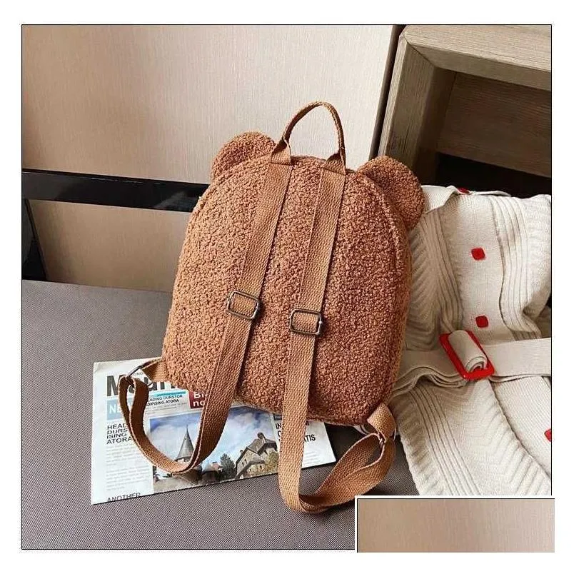 plush backpack female bag autumn and winter korean version of instagram super fire cute bear ear backpack girl parent-child bag