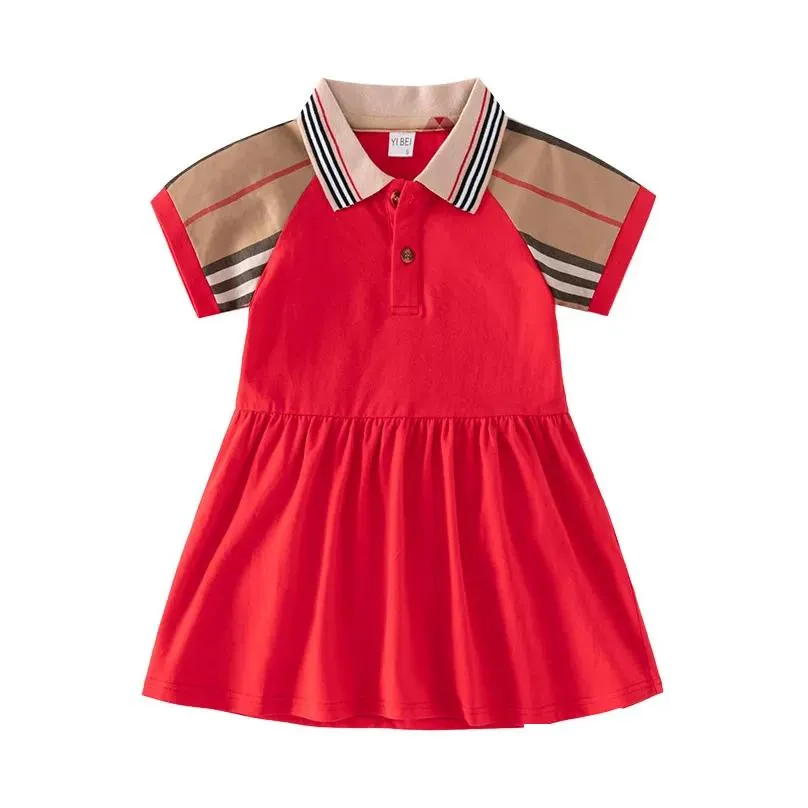 baby girls dresses summer kids short sleeve dress turn-down collar children striped skirts child skirt