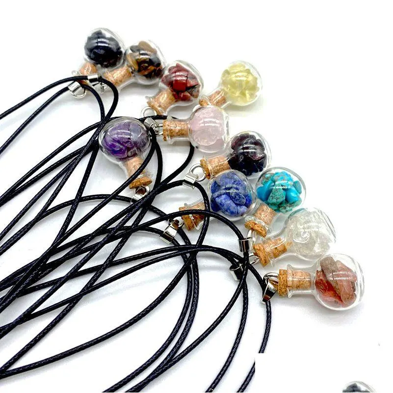 Pendant Necklaces Handmade Natural Crystal Stone Glass Bottle Sier Plated Pendant Necklaces For Women Men Party Club Decor Jewelry Dro Dhuqh