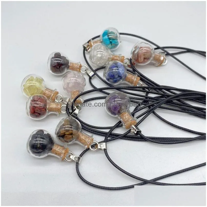 Pendant Necklaces Handmade Natural Crystal Stone Glass Bottle Sier Plated Pendant Necklaces For Women Men Party Club Decor Jewelry Dro Dhuqh