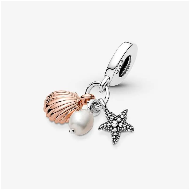 starfish shell triple dangle charm for pandoras real 925 sterling silver charms bracelet necklace making accessories with original box set high