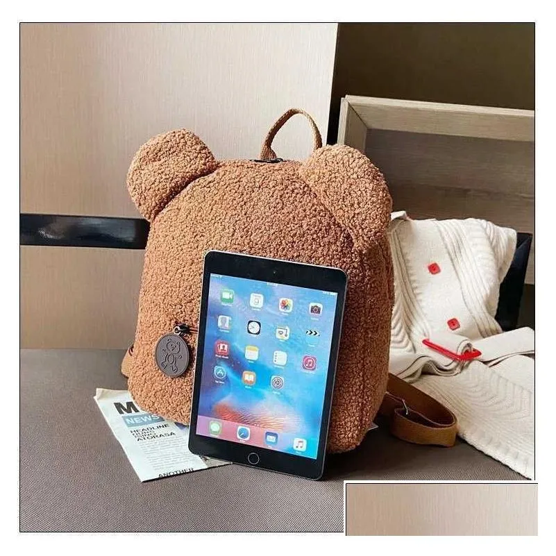 plush backpack female bag autumn and winter korean version of instagram super fire cute bear ear backpack girl parent-child bag