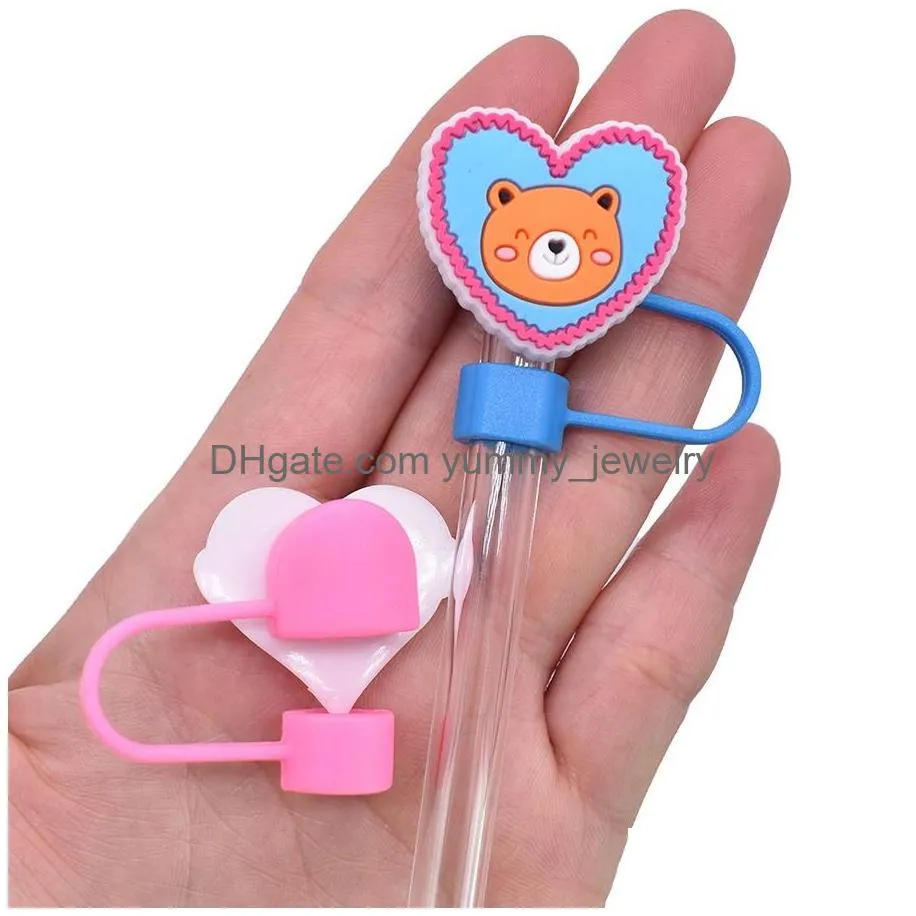 love heart silicone straw toppers accessories cover charms reusable splash proof drinking dust plug decorative 8mm/10mm straw party