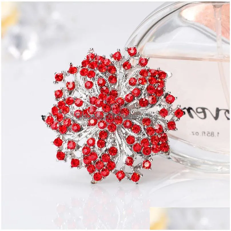 Pins, Brooches Iced Out Crystal Flower Brooches Pins Cor For Women Girl Birthday Wedding Jewelry Party Fashion Accessories Drop Deliv Dhhst