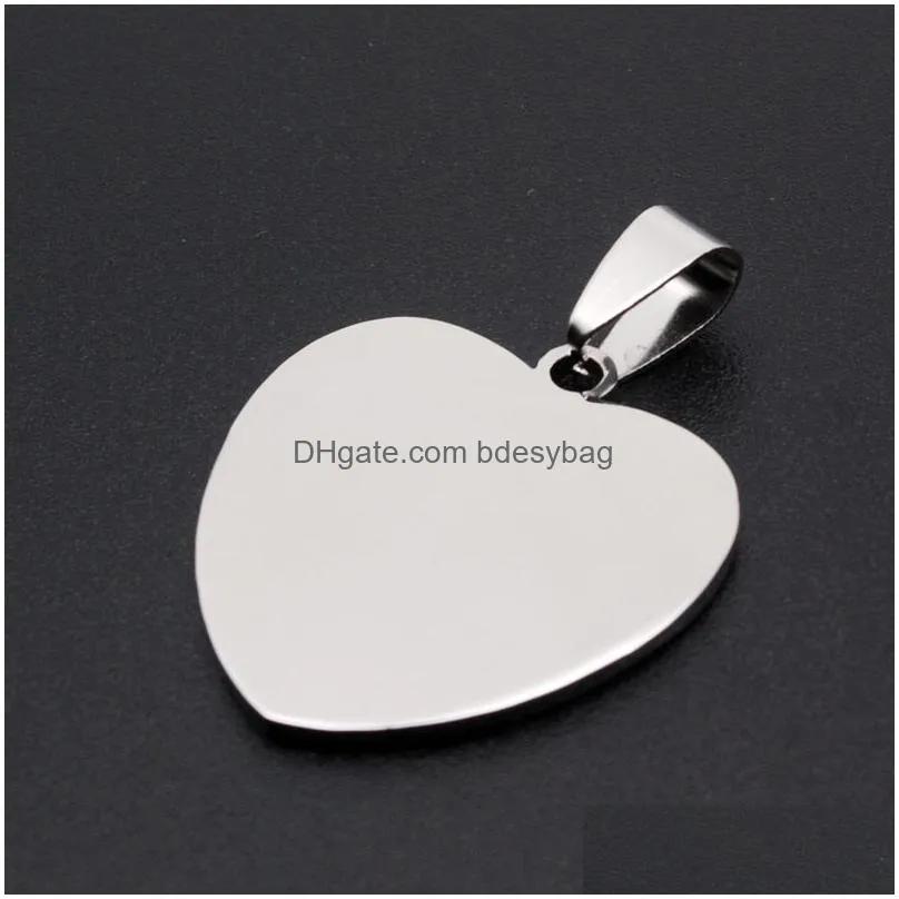 Charms Sier Plated Stainless Steel Diy Heart Charms Pendant Blank Dog Tags Fashion Jewelry For Lover Necklaces Drop Delivery Jewelry J Dhukm