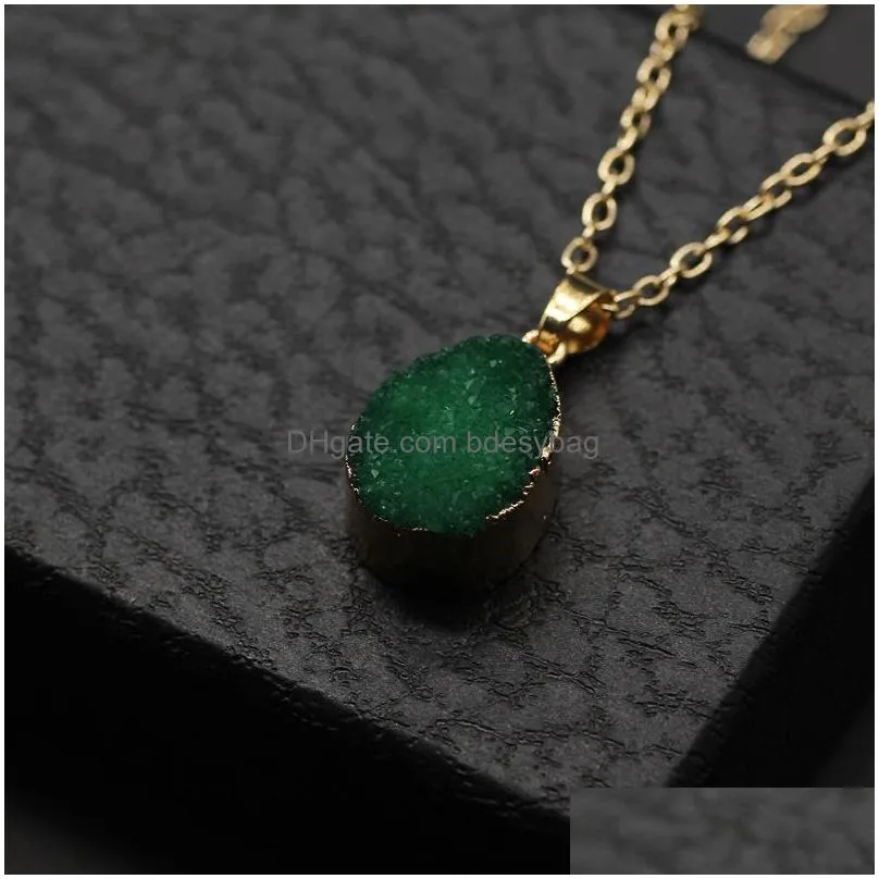 Pendant Necklaces Irregar Natural Colorf Crystal Stone Gold Plated Pendant Necklaces Jewelry With Chain For Women Girl Fashion Accesso Dhrf2