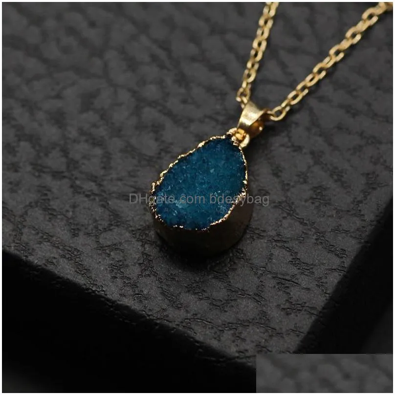 Pendant Necklaces Irregar Natural Colorf Crystal Stone Gold Plated Pendant Necklaces Jewelry With Chain For Women Girl Fashion Accesso Dhrf2